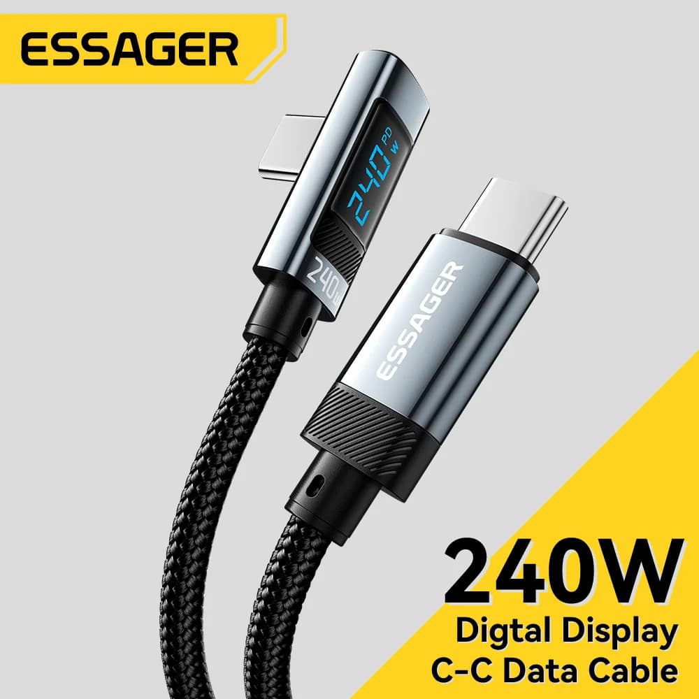 240W USB-C uz USB-C kabelis ar 90 grādu leņķi