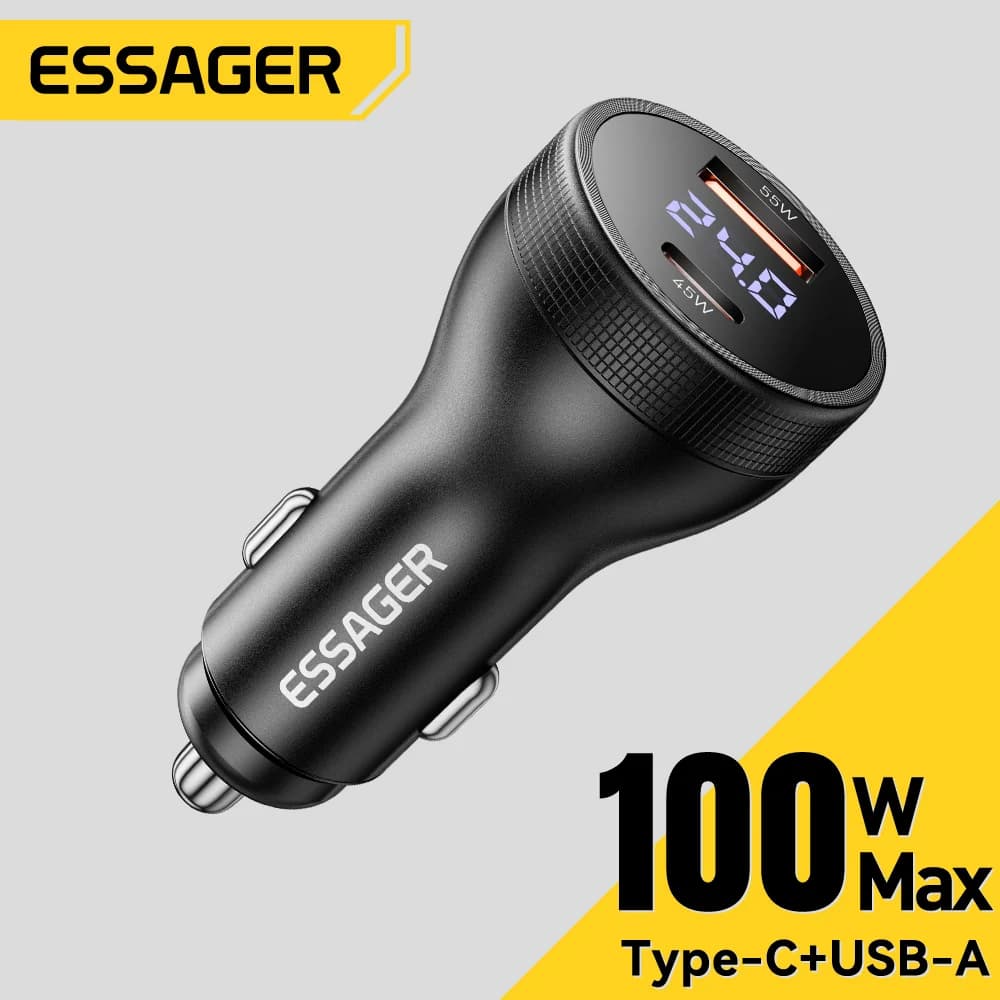 100W USB-C automašīnas lādētājs ar ciparu displeju