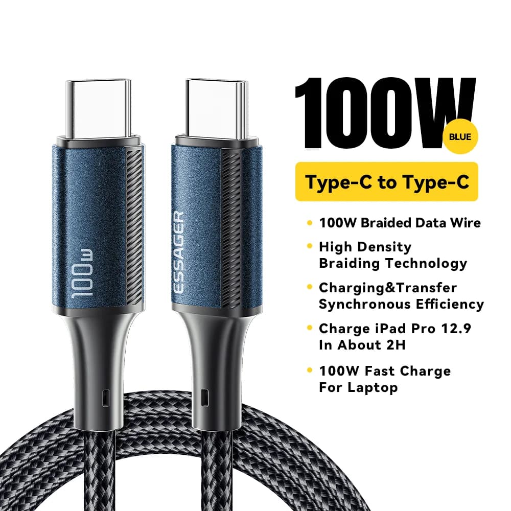 100W PD ātrās uzlādes USB-C uz USB-C kabelis