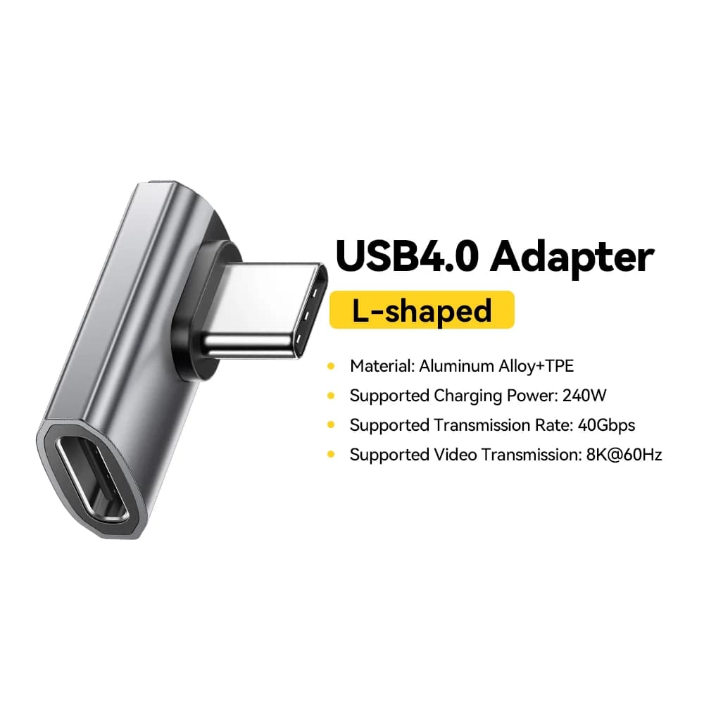 USB4.0 240W 90-grādu OTG datu adapteris 8K
