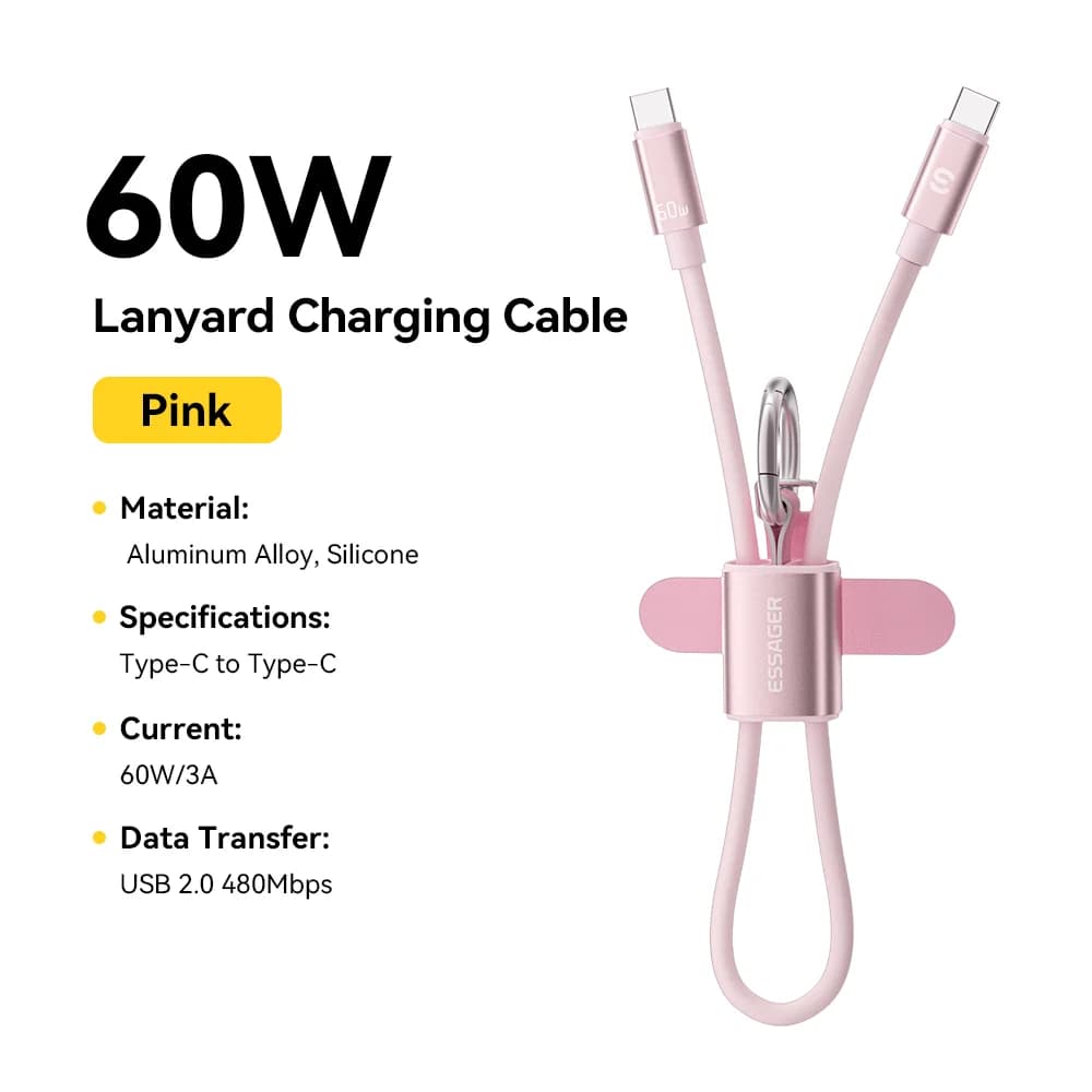 60 W īsa USB-C uz USB-C kakla siksnas kabeļa