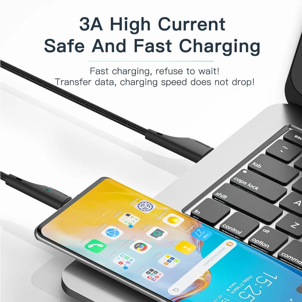 3A USB-C ātrās uzlādes datu kabelis