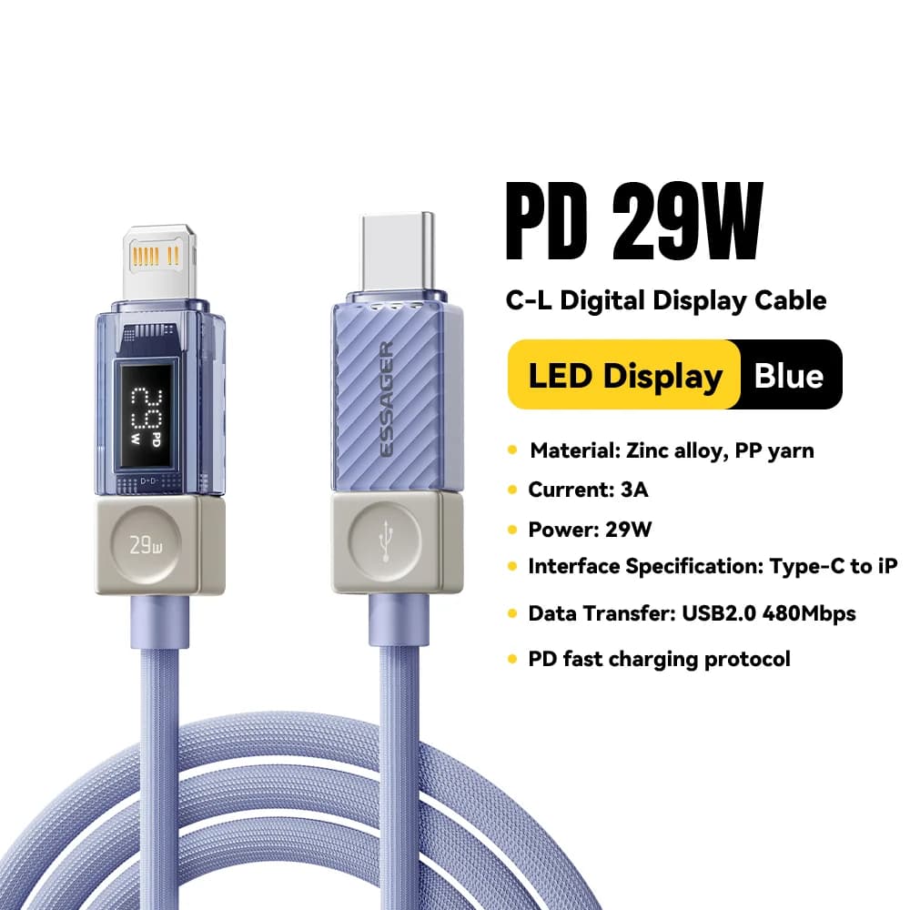 USB-C uz Lightning kabelis ar digitālo displeju