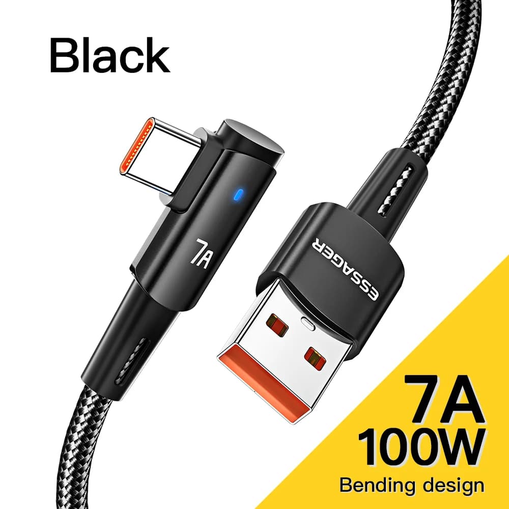 7A USB Type-C kabelis ar 90° leņķi un 100W uzlādi
