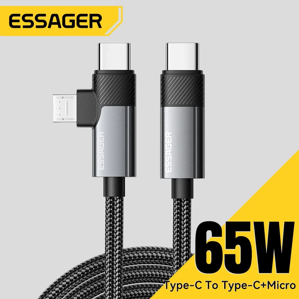 2-in-1 65W PD ātrās lādēšanas kabelis Type-C/USB-A uz Micro