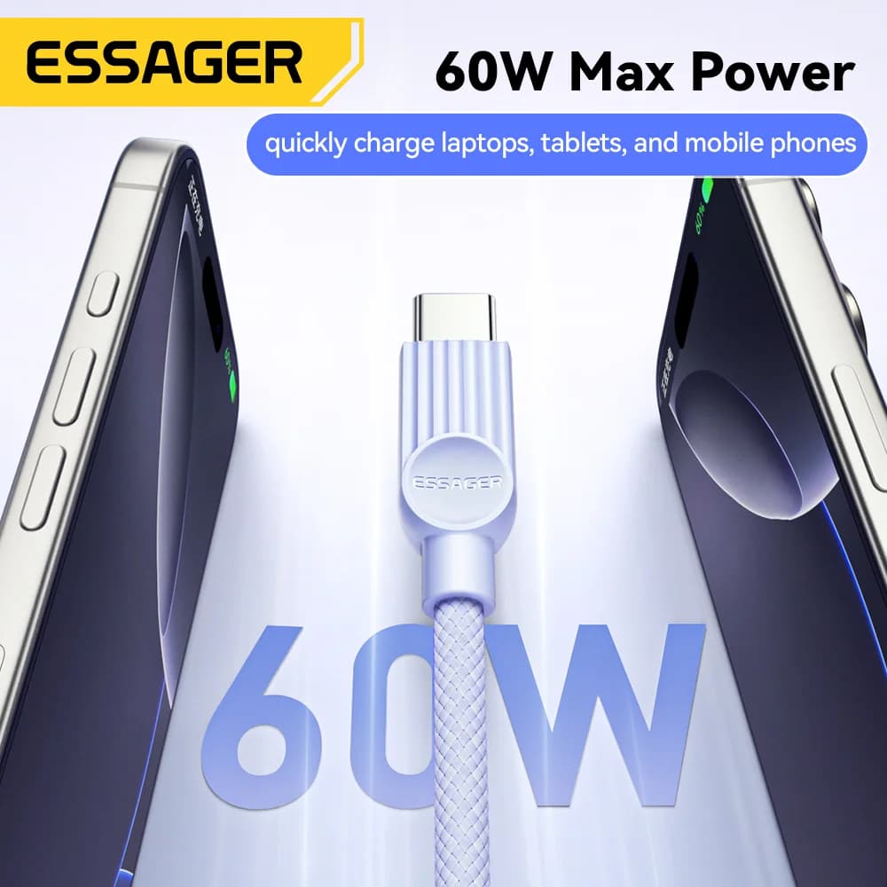 60W Krāsu USB-C uz USB-C ātrās uzlādes kabelis