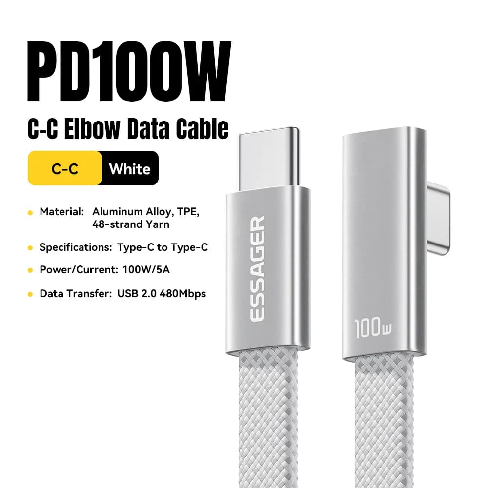 USB-C ātrās uzlādes kabelis ar izliektu konektoru, 100W