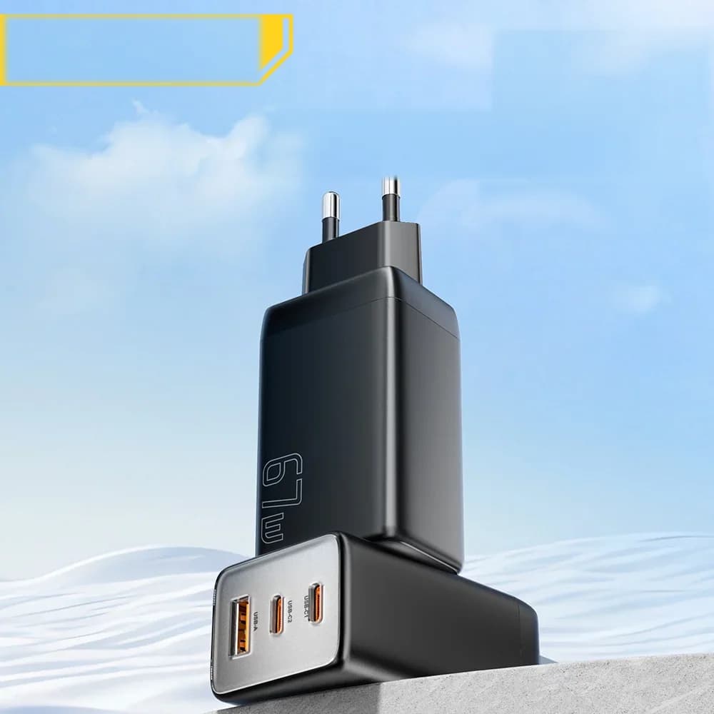 67W GaN USB-C ātrās uzlādes lādētājs ar QC un PD