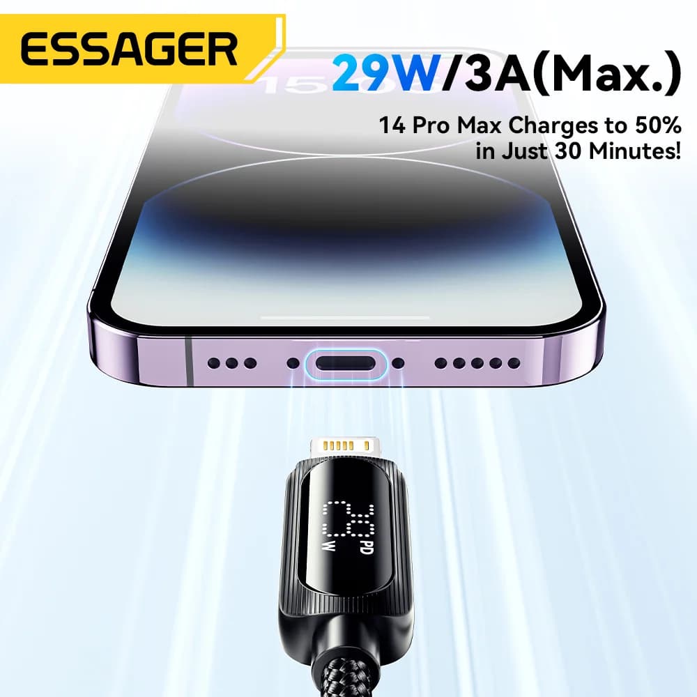 29W USB-C uz Lightning Kabelis ar Digitālu Displeju