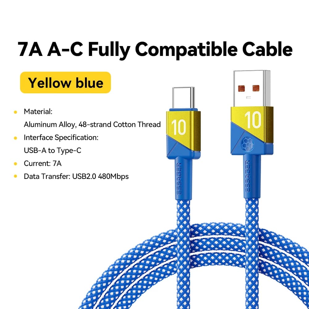 100W 7A USB-C superātras uzlādes kabelis komandu krāsas