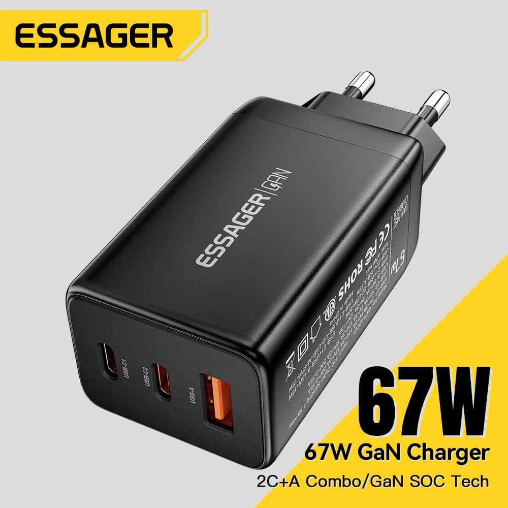 67W GaN USB Type-C ātrās uzlādes lādētājs ar PPS atbalstu