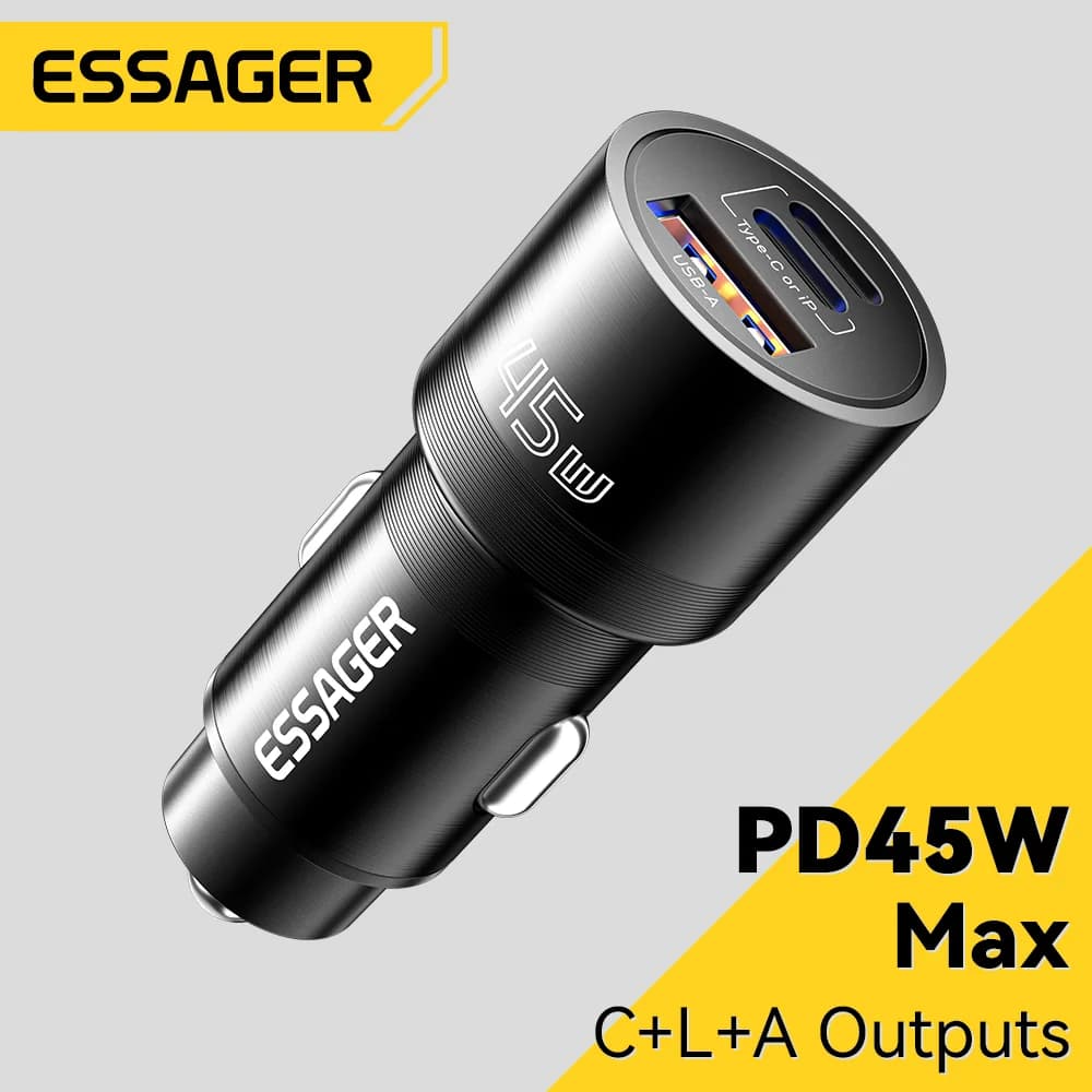 45W USB-C automašīnas lādētājs ar PD un QC 3.0