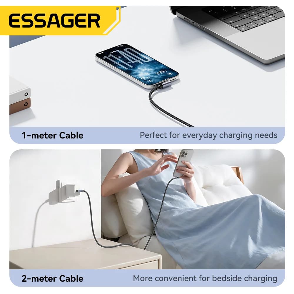 Līkumveida 100W USB-C uz USB-C ātrās uzlādes kabelis