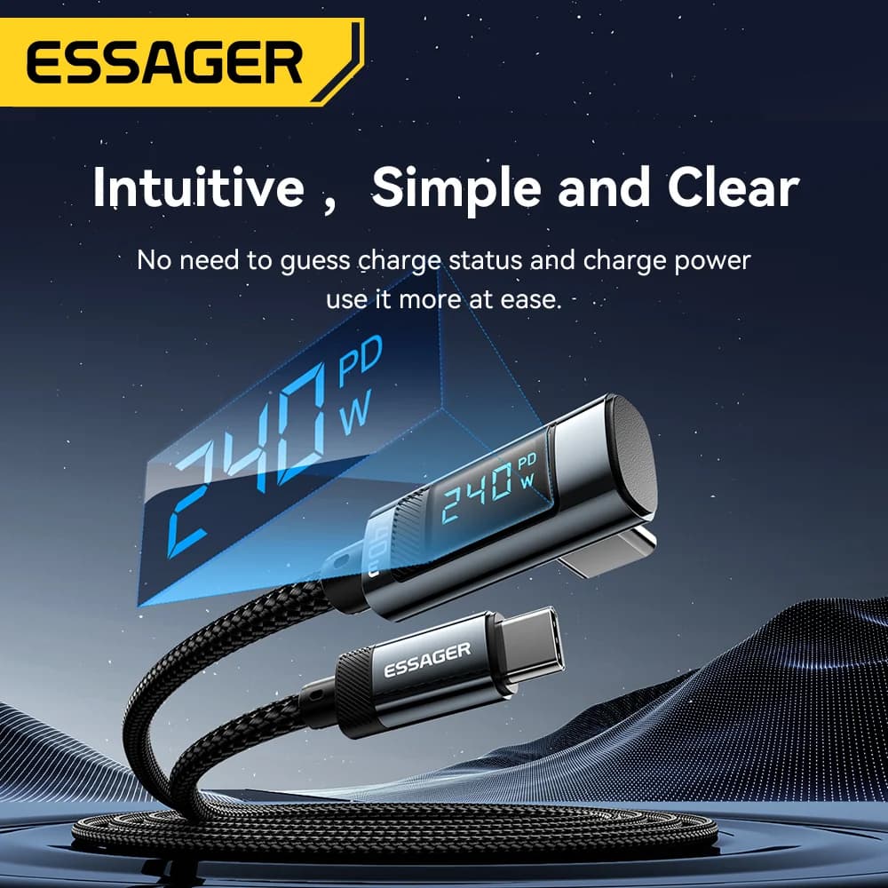 240W USB-C uz USB-C kabelis ar 90 grādu leņķi