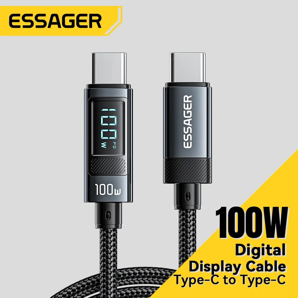 100W USB Type-C kabelis ar 90° leņķi un LED displeju