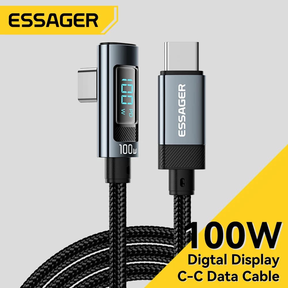 USB-C kabelis ar LED displeju, 100W 5A, 90 grādu leņķis