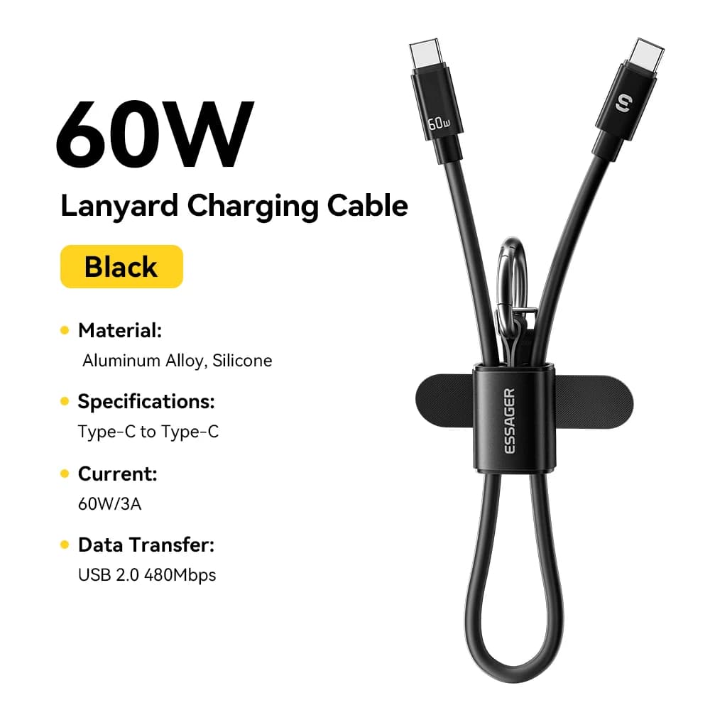 60 W īsa USB-C uz USB-C kakla siksnas kabeļa