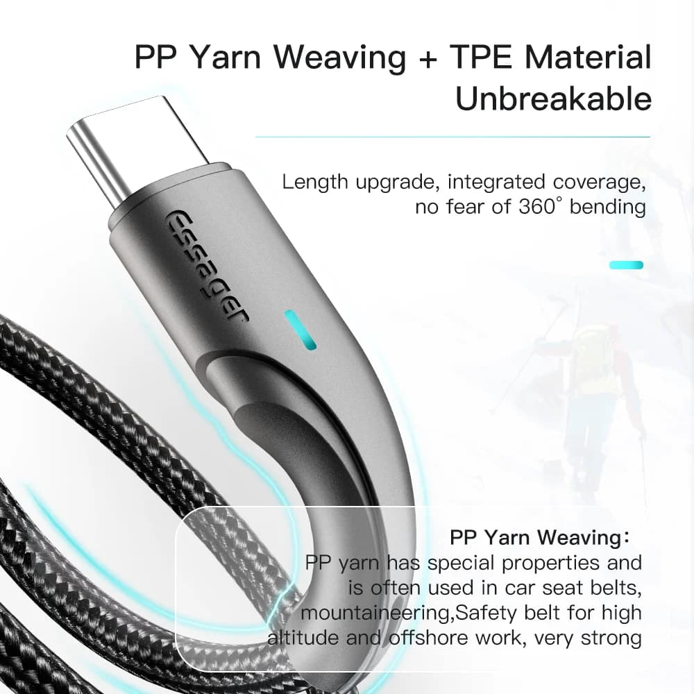 3A USB-C ātrās uzlādes datu kabelis