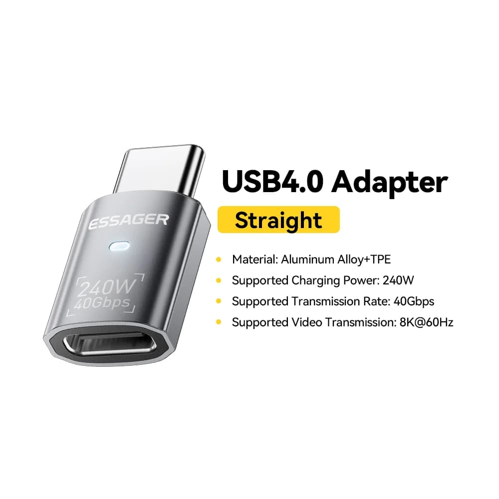 USB4.0 240W 90-grādu OTG datu adapteris 8K