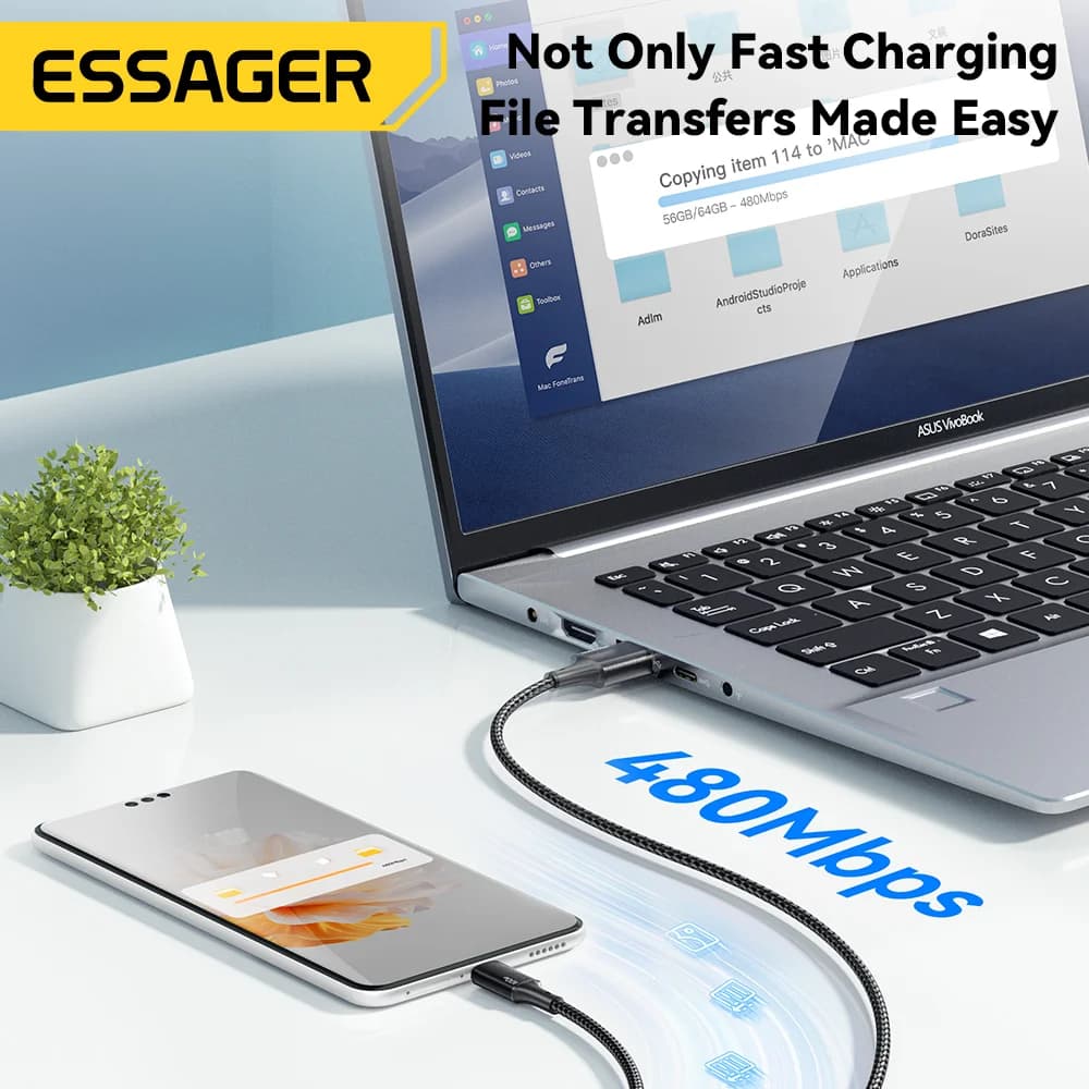 100W 3-in-1 USB-C uz Lightning uzlādes kabelis