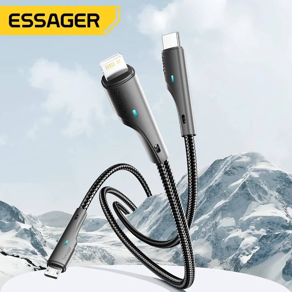 3-in-1 universāla uzlādes kabelis USB-C Micro USB Lightning