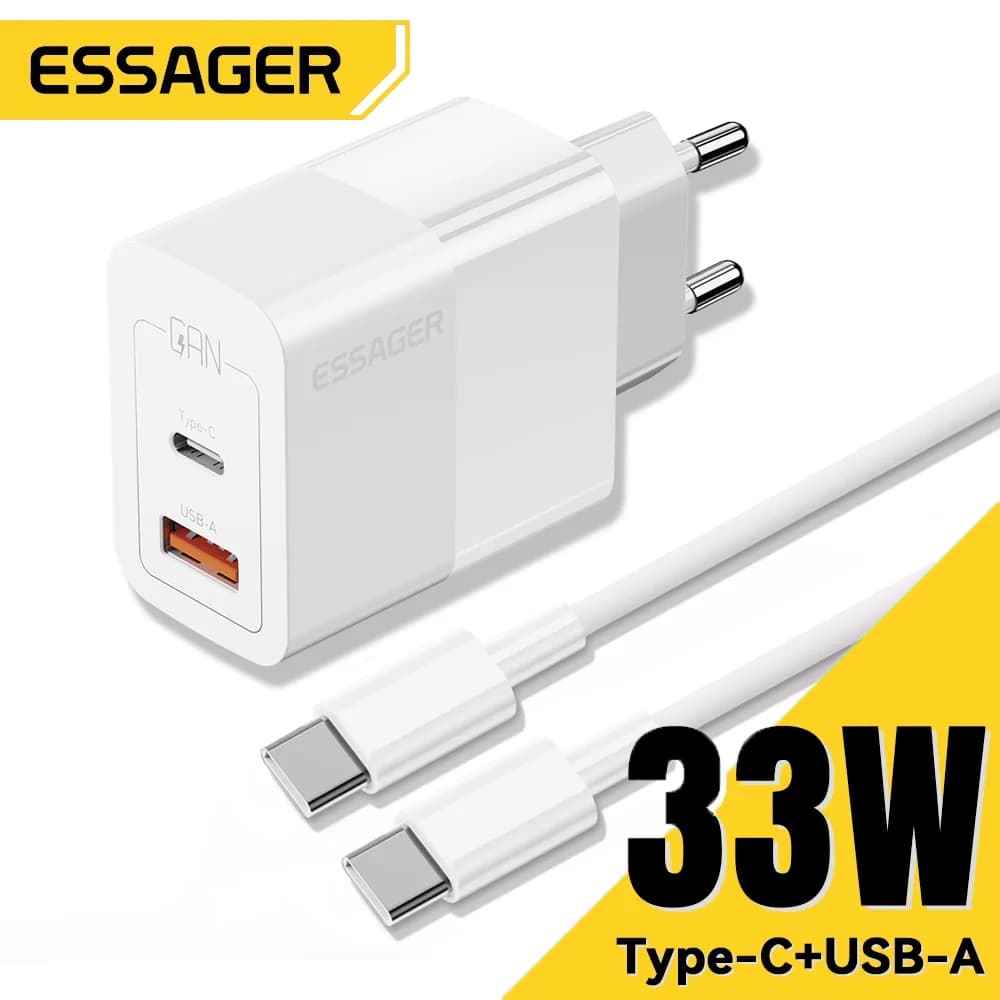 33W divu portu mini USB-C ātrais sienas lādētājs