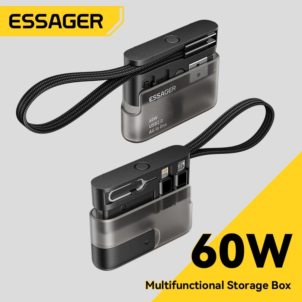 60W USB-C datu kabeļu komplekts ar ceļojumu glabāšanas kastīti