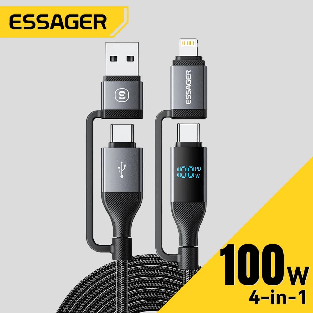 4-in-1 USB-C kabelis ar digitālo displeju, 100W PD
