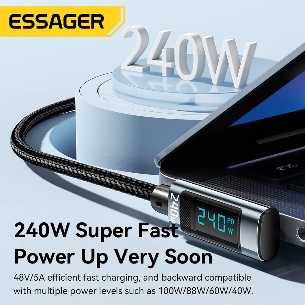 240W USB-C uz USB-C kabelis ar 90 grādu leņķi