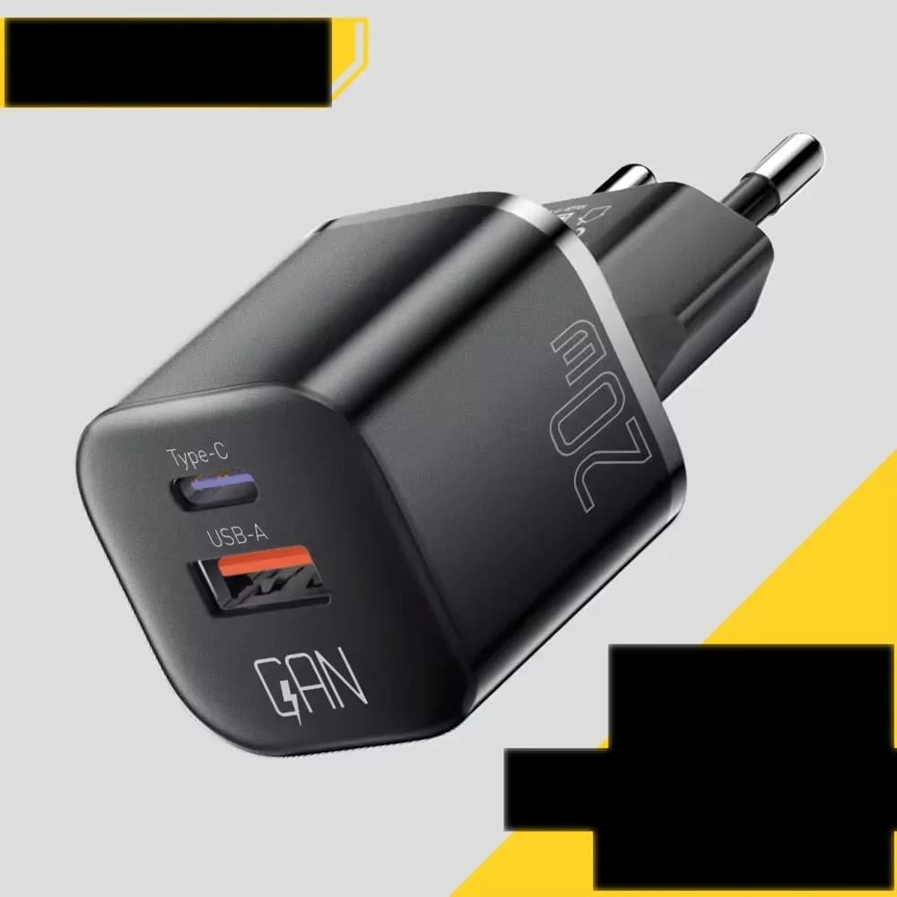 20W GaN USB-C PD ātrās uzlādes sienas lādētājs