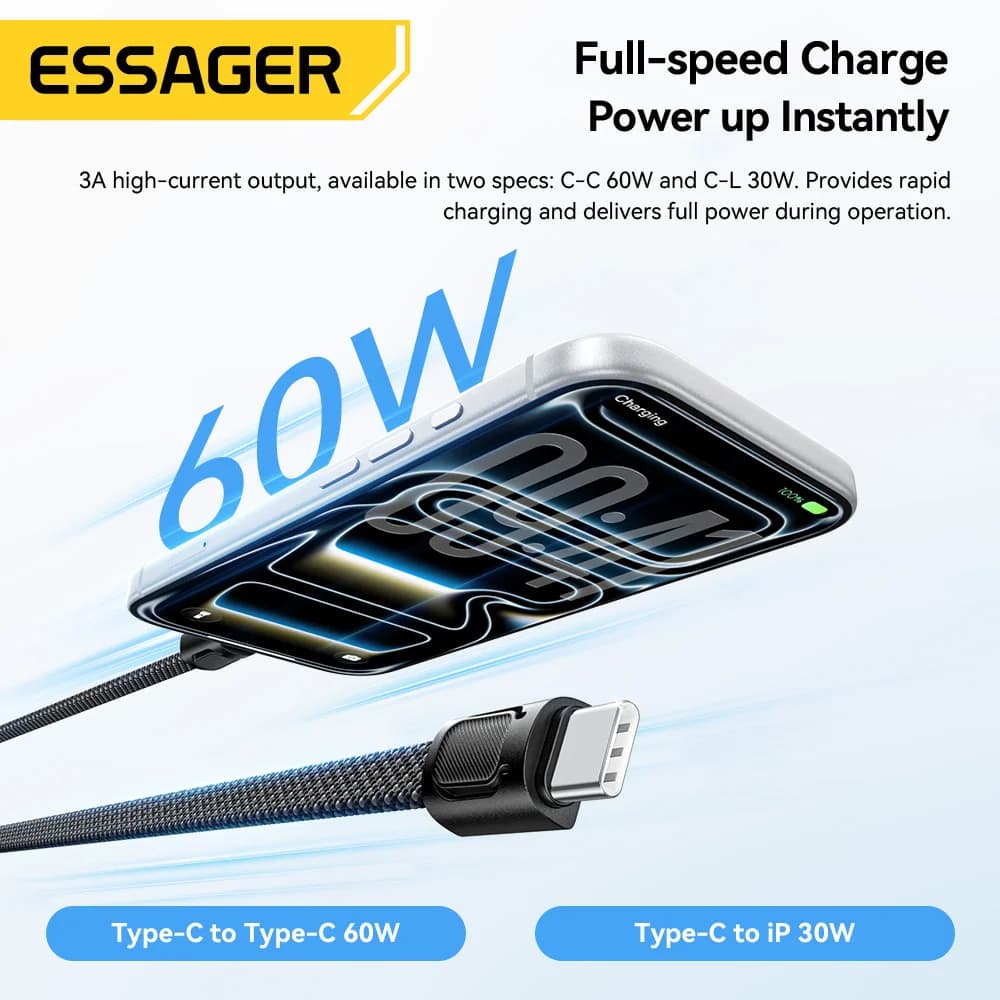60W USB-C uz Lightning ātras uzlādes kaklarotas kabelis