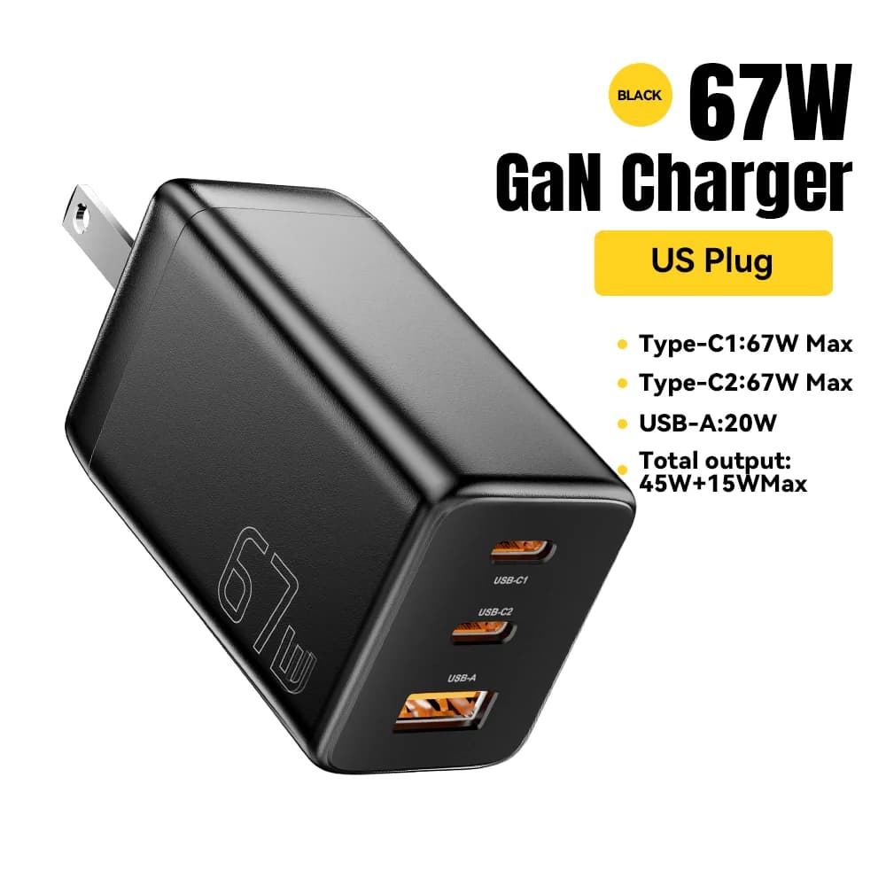 67W GaN USB Type-C ātrās uzlādes lādētājs ar PPS atbalstu