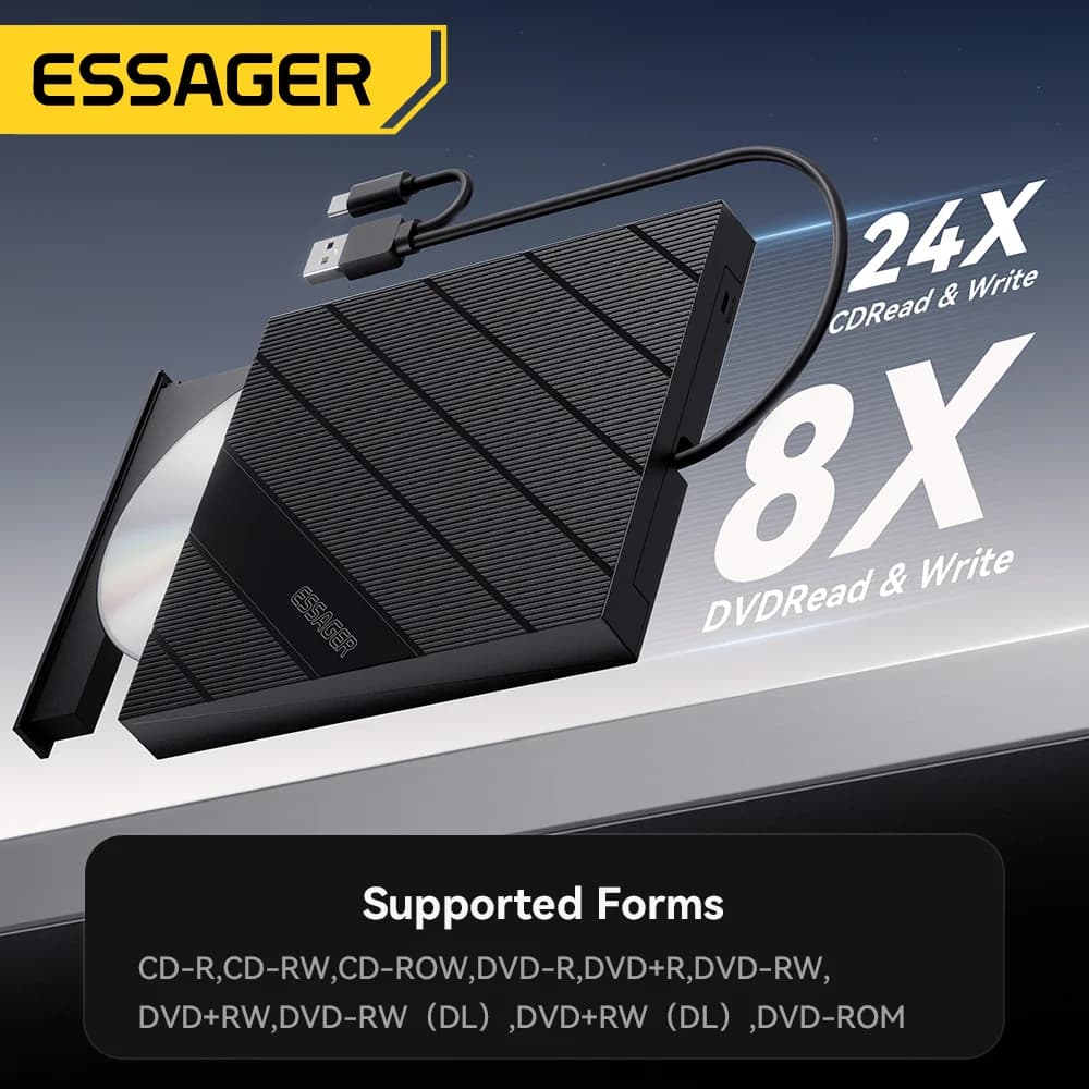 2-in-1 ārējais USB CD/DVD rakstītājs optiskais diskdzinis