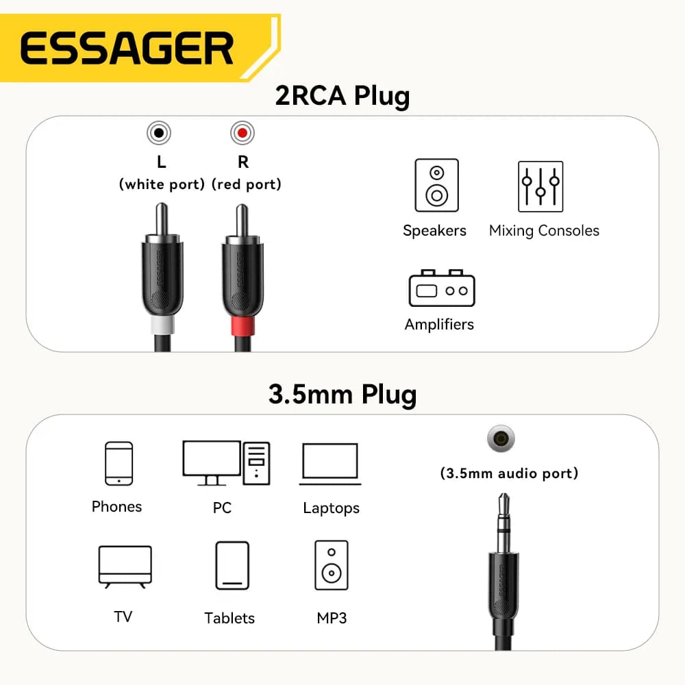 3.5mm uz diviem RCA audio sadalītāja kabelis