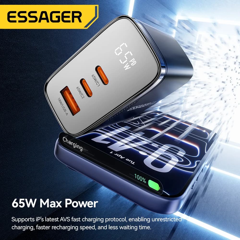 65W GaN USB-C lādētājs ar digitālo displeju