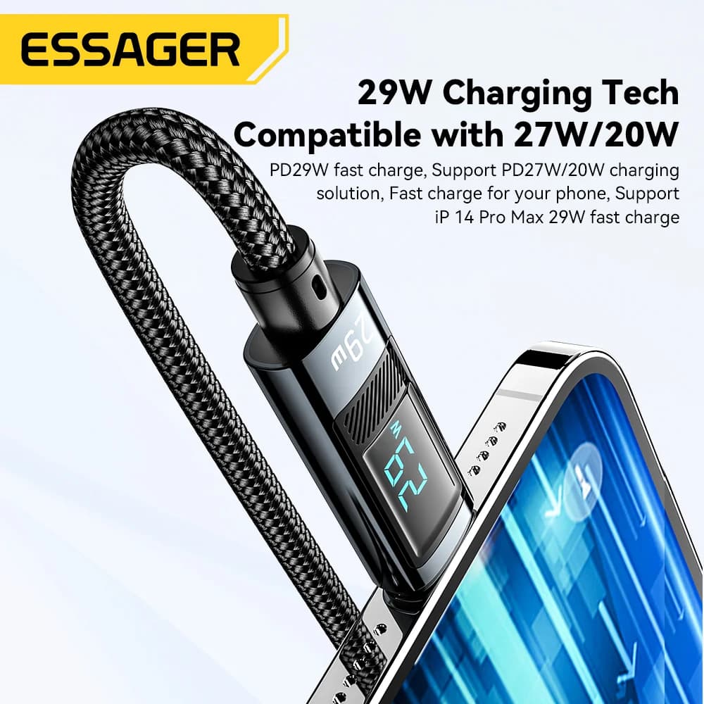 USB-C uz Lightning PD ātrās uzlādes kabelis ar displeju