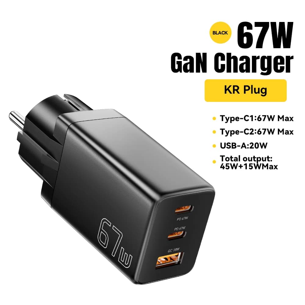67W GaN USB Type-C ātrās uzlādes lādētājs ar PPS atbalstu